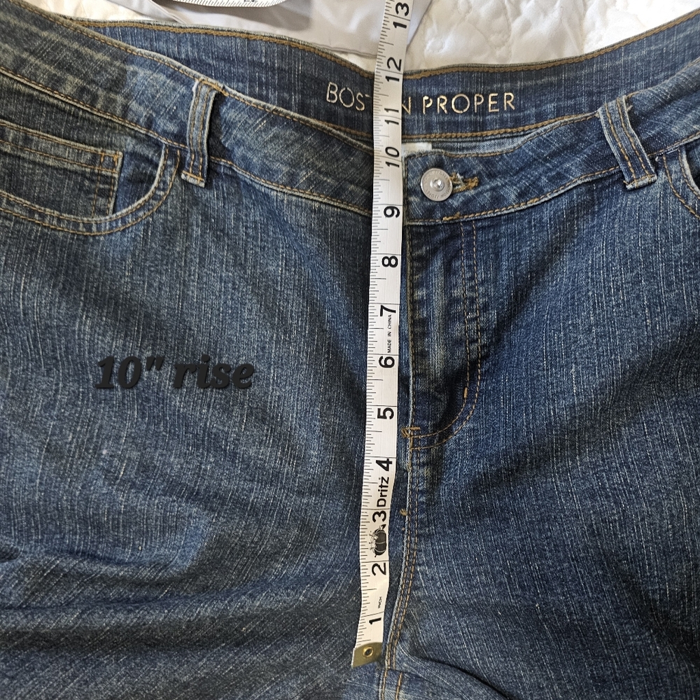 Boston Proper Dark Blue Denim Jeans Pants embroidered floral Sequins Sz 16 - Picture 6 of 10
